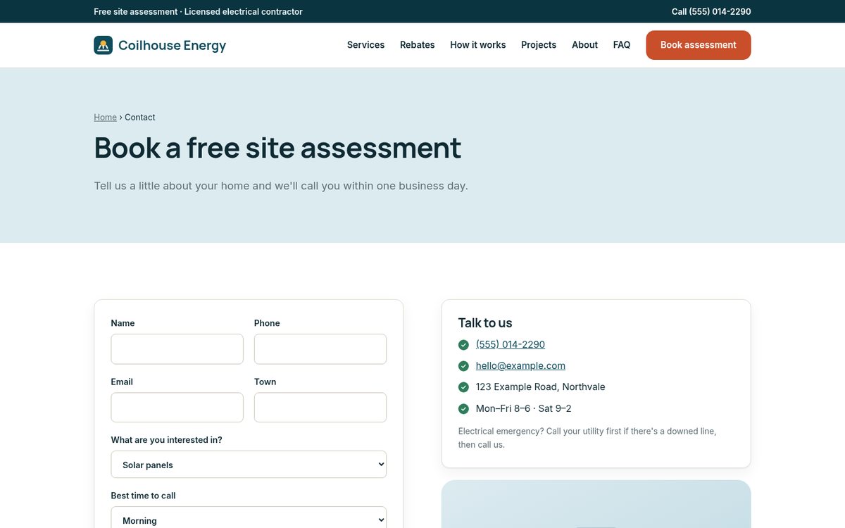 Contact page with a request form