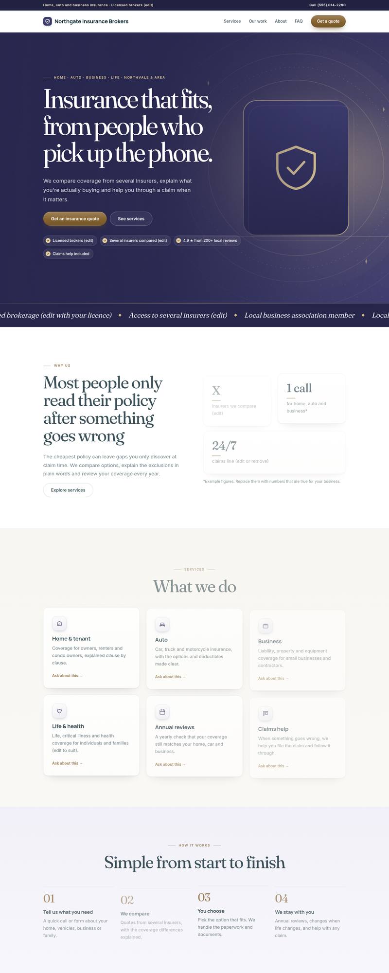 Home page of the Coilhouse Insurance brokers version, scrolling