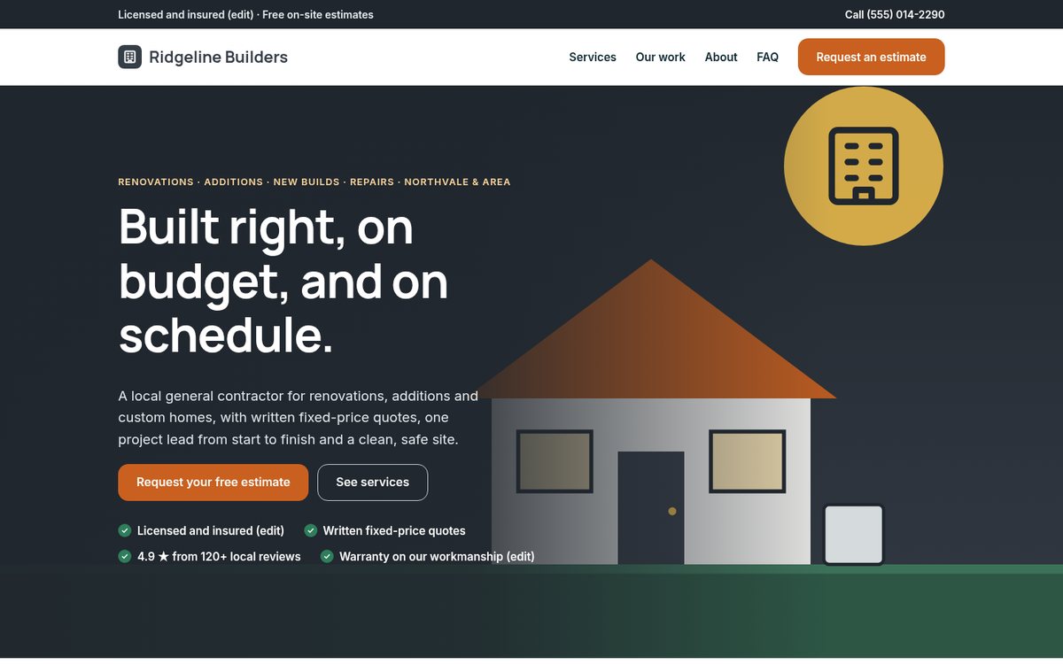 Home page of the Coilhouse Construction & general contractors version with sample content