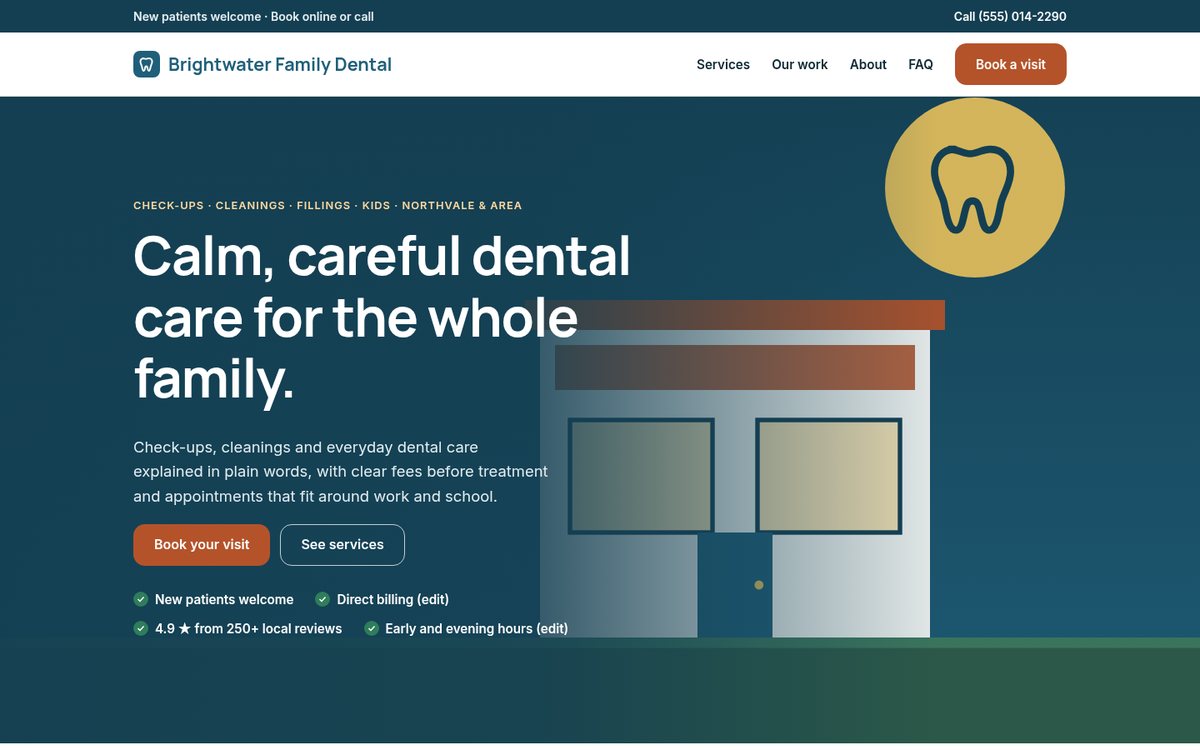 Home page of the Coilhouse Dental clinics version with sample content