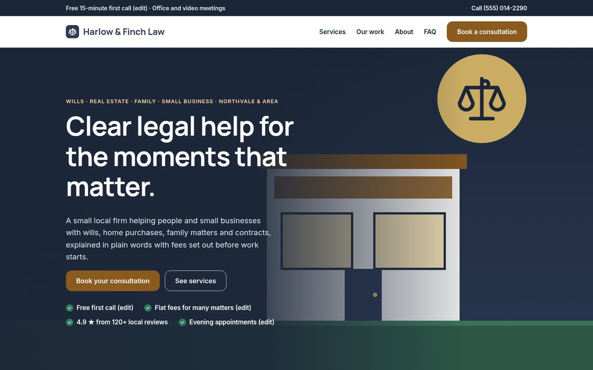 Home page of the Coilhouse Law firms & lawyers version with sample content