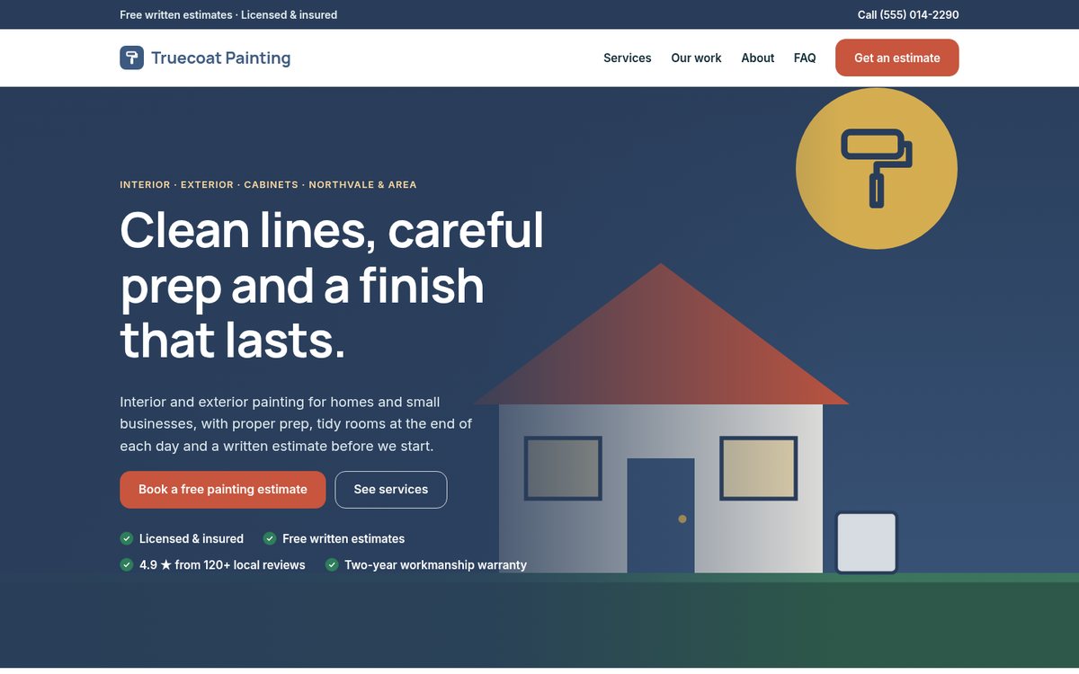 Home page of the Coilhouse Painting version with sample content