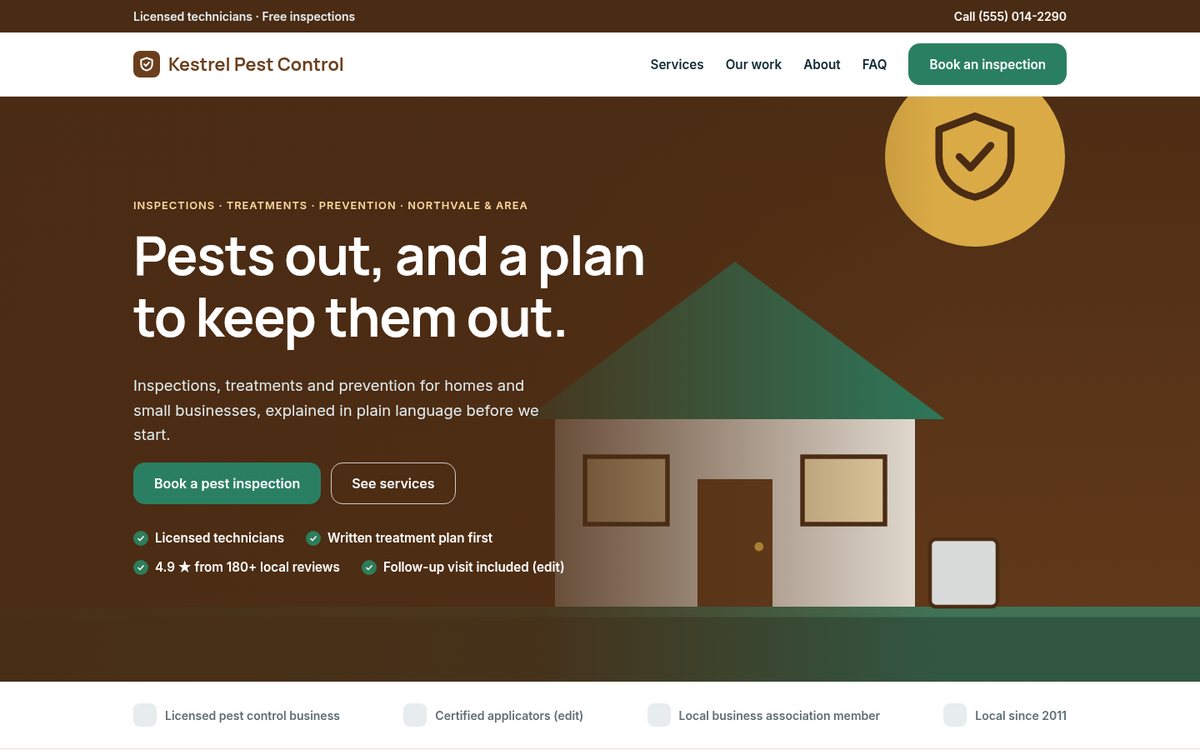 Home page of the Coilhouse Pest control version with sample content
