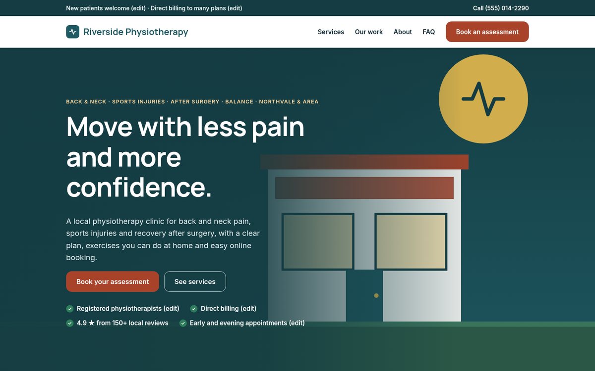 Home page of the Coilhouse Physiotherapy clinics version with sample content