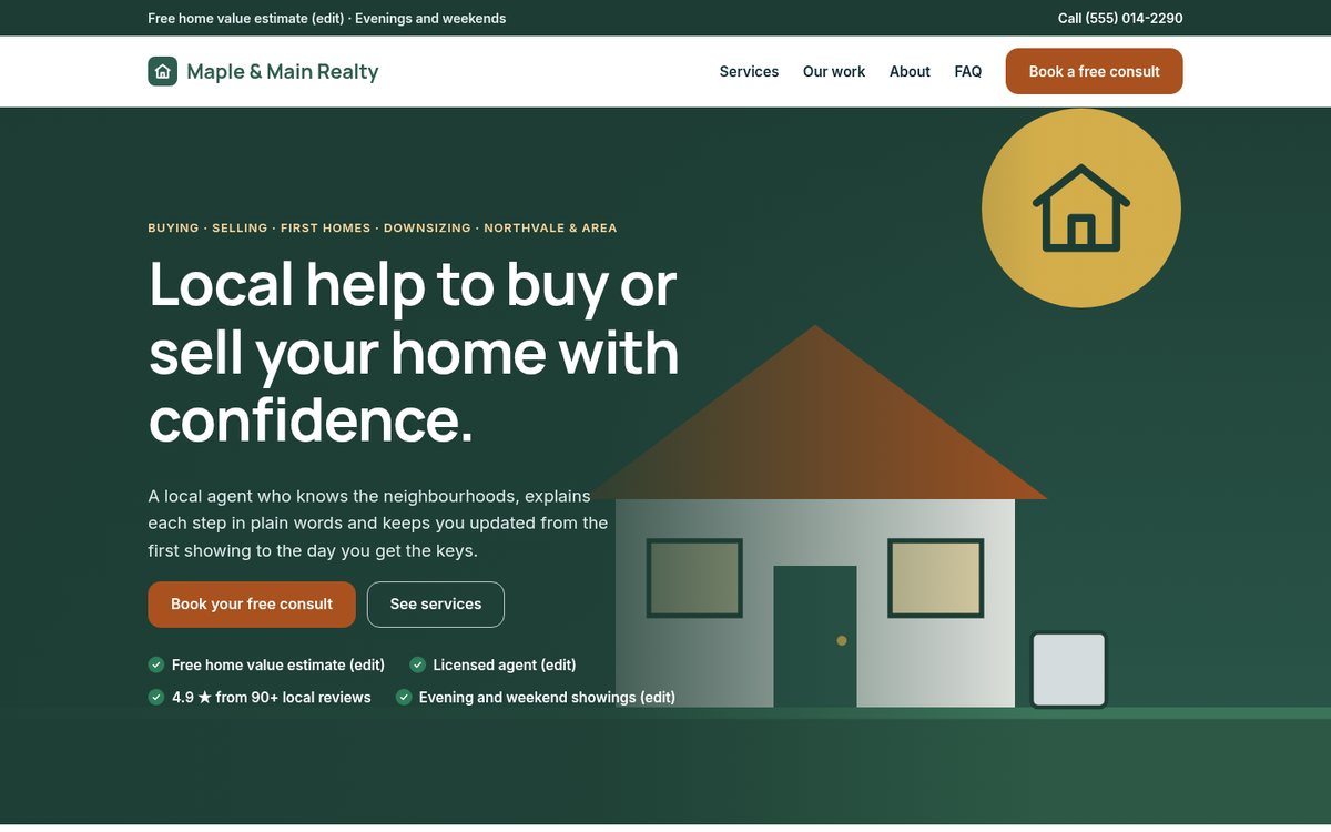 Home page of the Coilhouse Real estate agents version with sample content