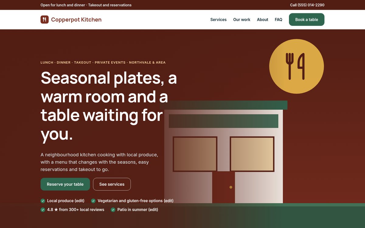 Home page of the Coilhouse Restaurants & cafés version with sample content